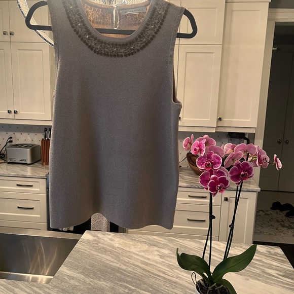 Bianca Nygard gold knit holiday shell with beading size large holiday wear - Picture 12 of 13